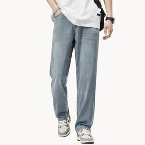 BAYRUE Summer Straight Pants Men 31 Retro Light Blue Wash Jeans Soft Relaxed NEW